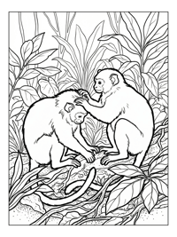 Tamarin Grooming In Rainforest