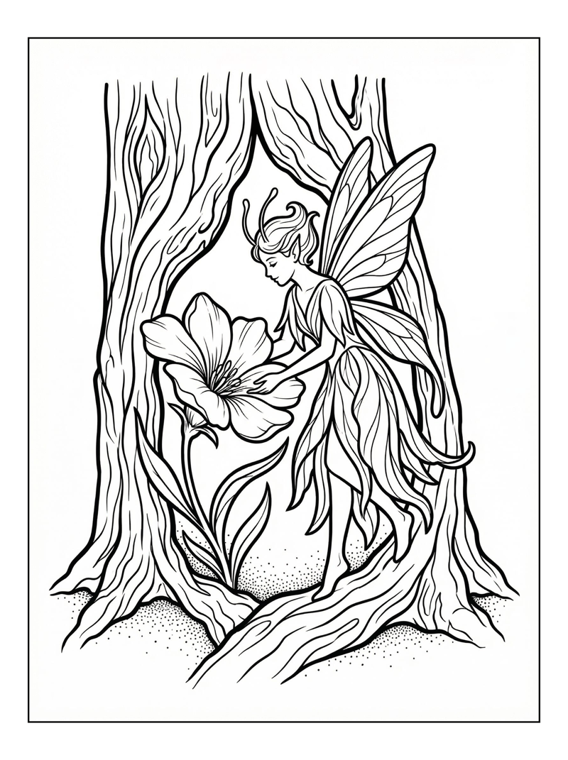 Elegant Sprite Tending Flower In Tree