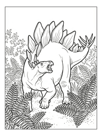 Stegosaurus Mother Baby Roaring In Ferns