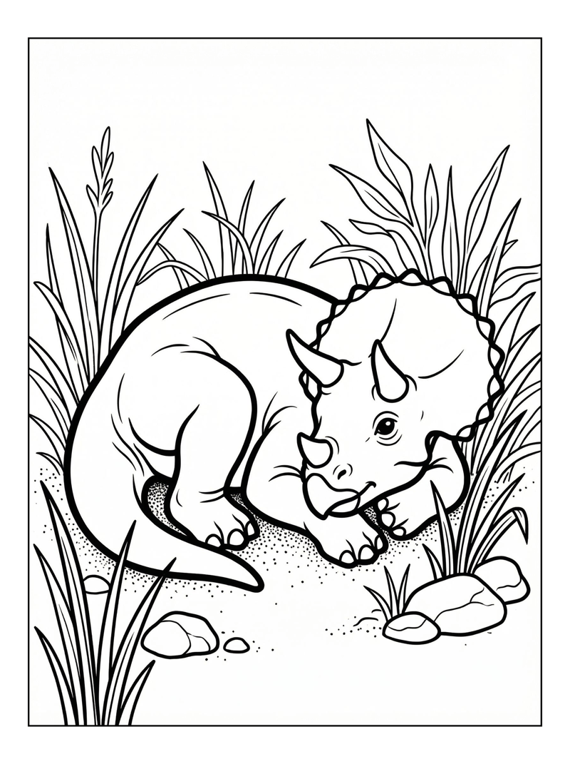 Hatchling Triceratops Resting In Savannah Grass