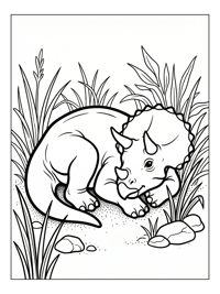 Hatchling Triceratops Resting In Savannah Grass