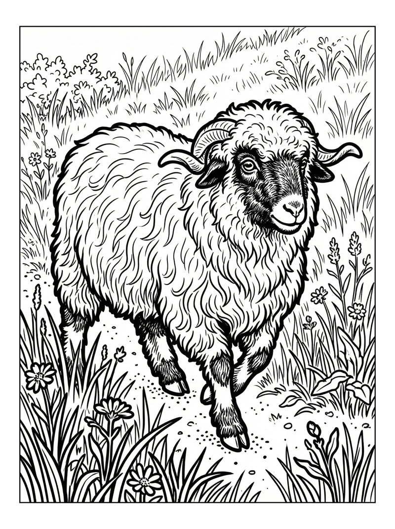 Valais Blacknose Sheep Walks In Meadow Wildflowers