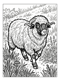 Valais Blacknose Sheep Walks In Meadow Wildflowers