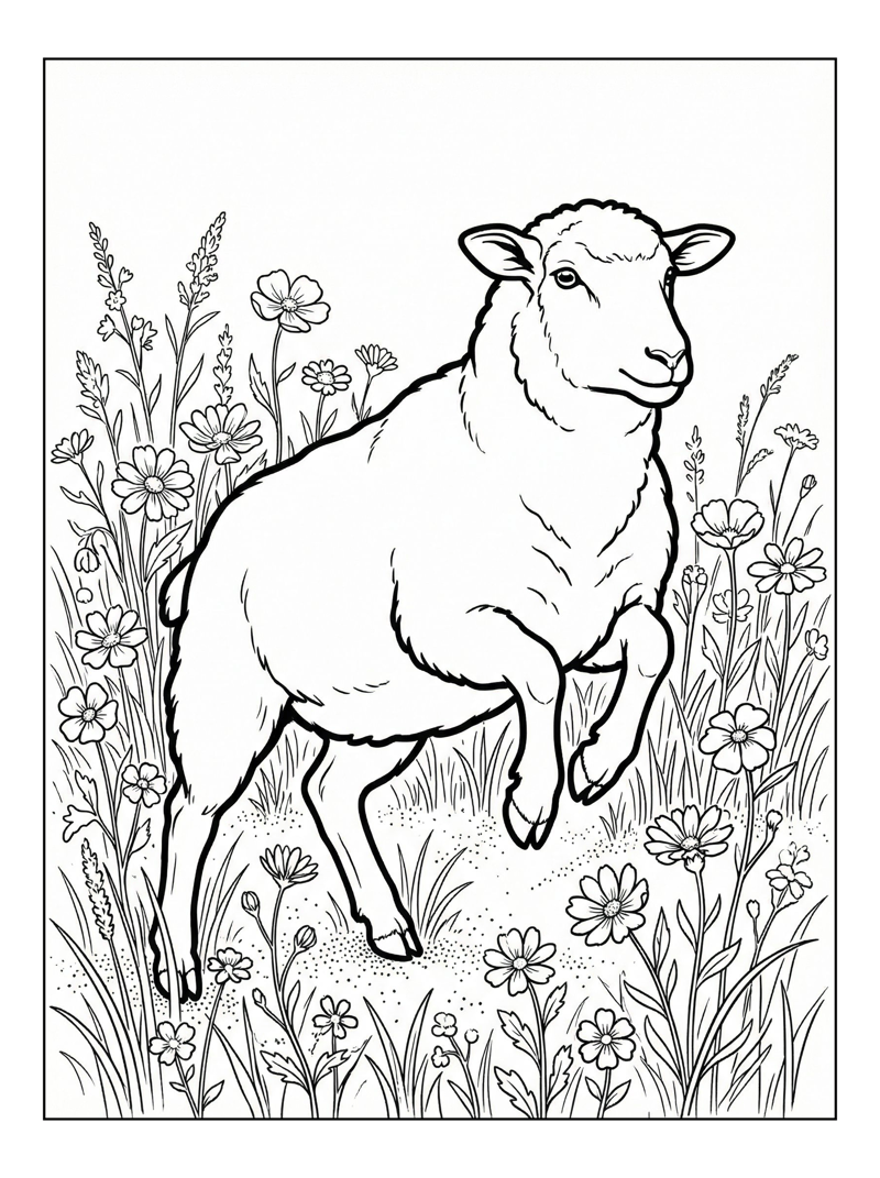 Ewe Playing Flower Field