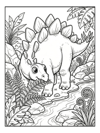 Stegosaurus Nibbling Fern By River