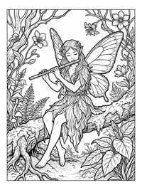 Woodland Fairy Playing Flute In Forest