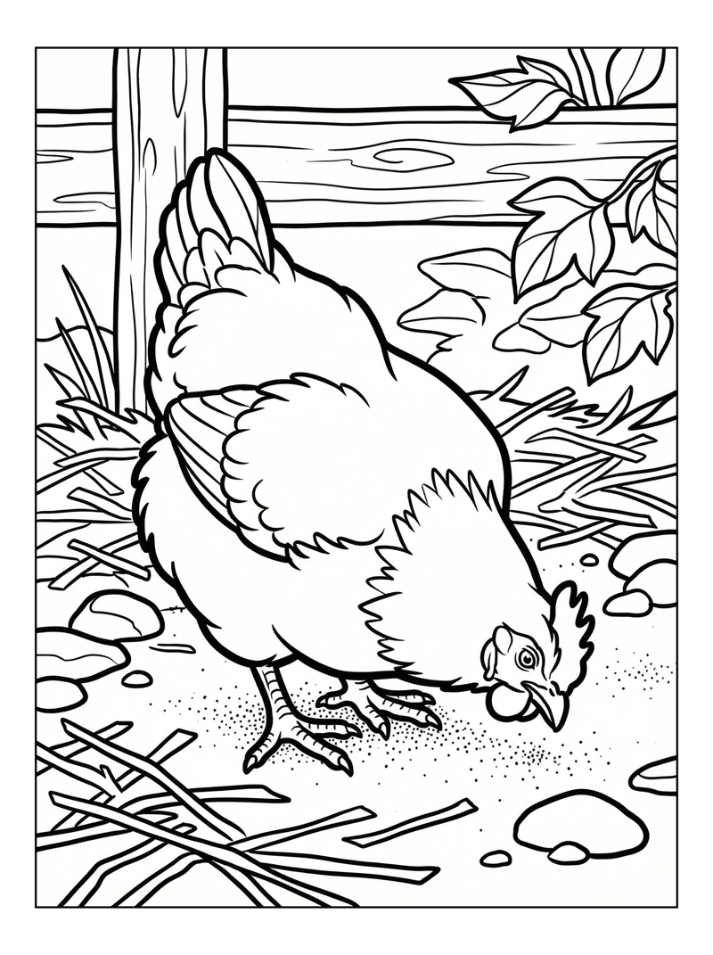 Bantam Chicken Pecking In Barnyard