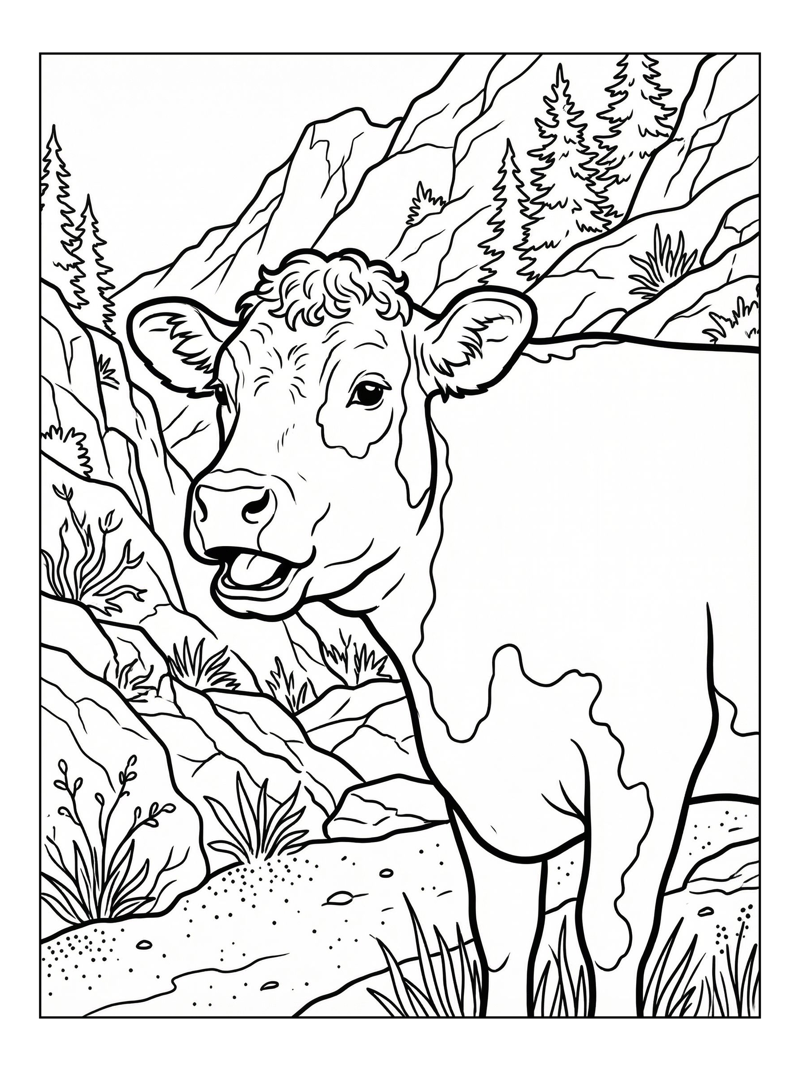 Hereford Cow Mooing In Mountains