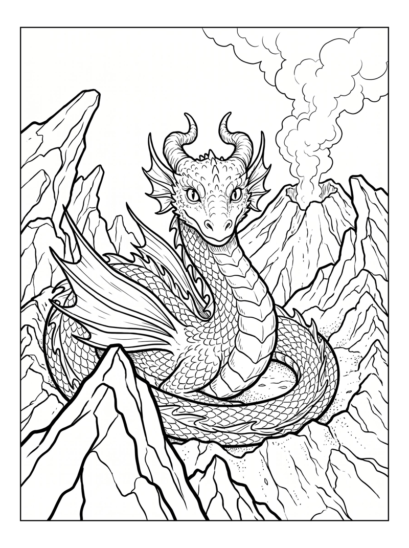 Dragon Coiled In Volcanic Crater
