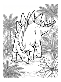 Stegosaurus Drinking In Jungle Clearing