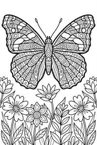 Butterfly With Intricate Wings And Wildflowers