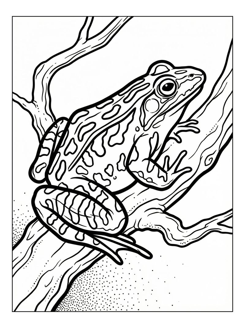 Leopard Frog Watching On Tree Branch