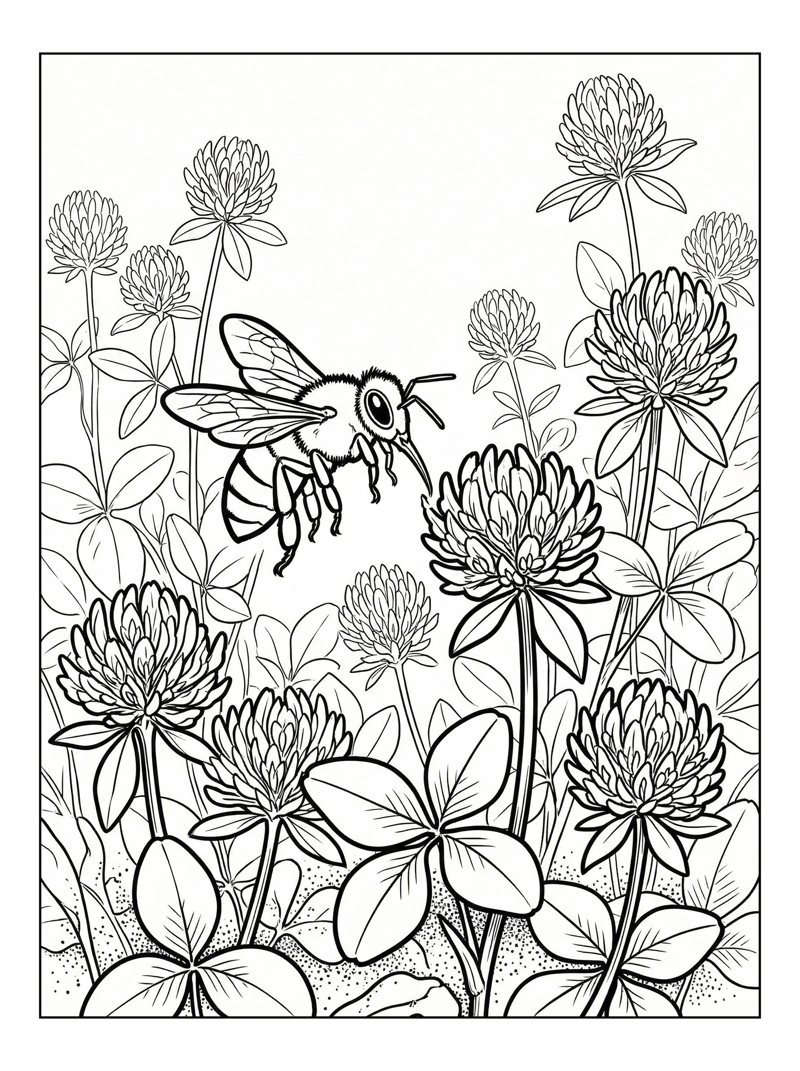 Honey Bee Collecting Nectar Clover Field