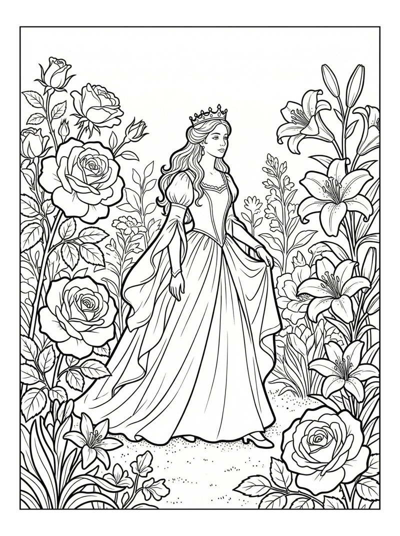 Royal Princess Strolling In Flower Garden