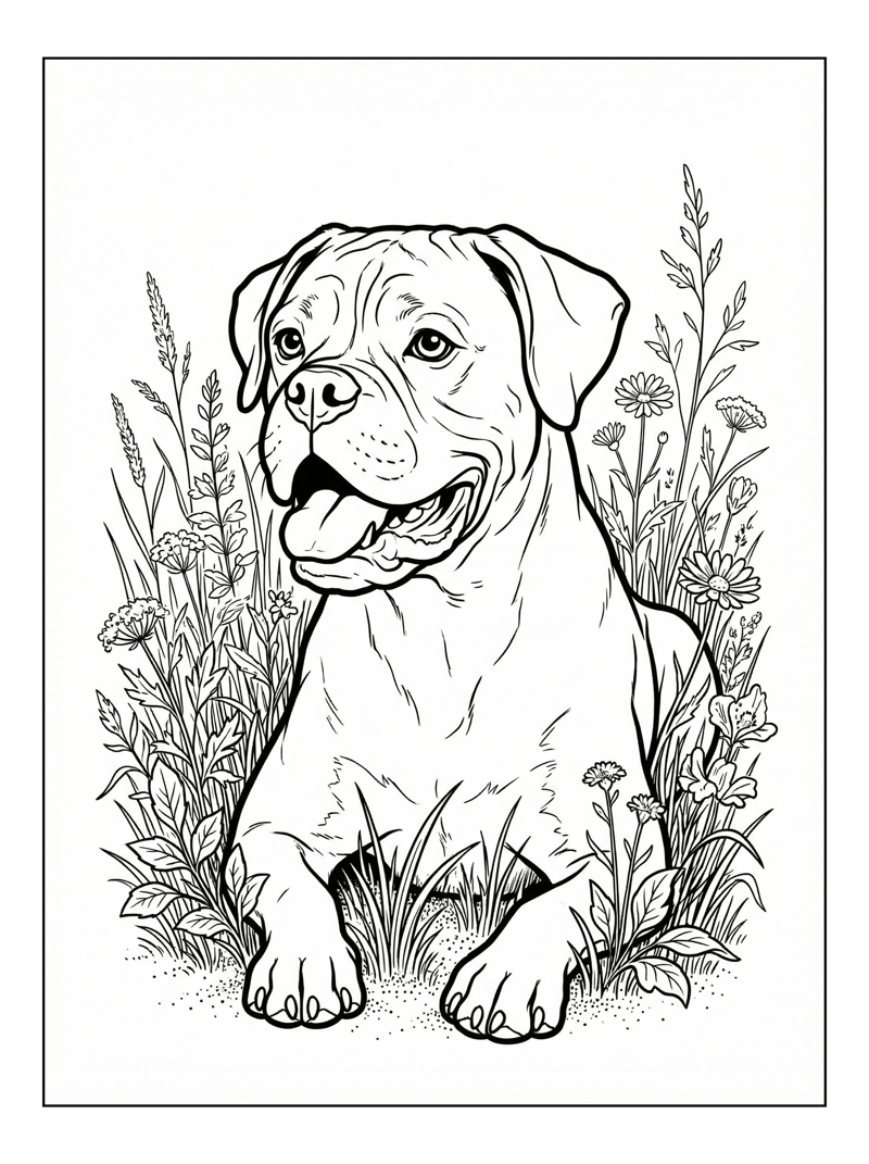 Boxer Dog Panting In Meadow