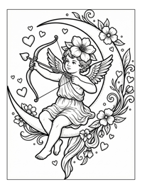 Cupid Aims Bow On Crescent Moon