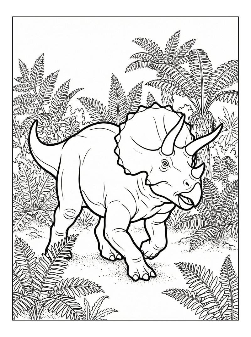Triceratops Running In Fern Valley