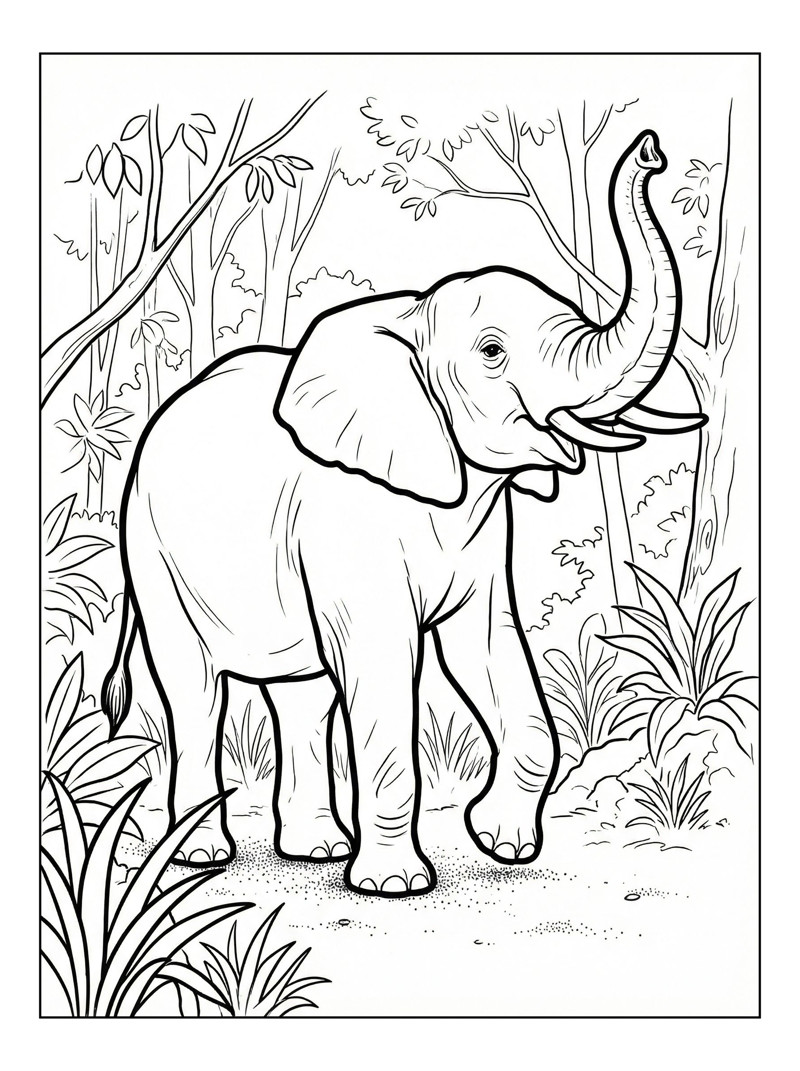 African Forest Elephant Trumpeting In Forest