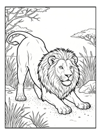 Male Lion Stretching In Savannah