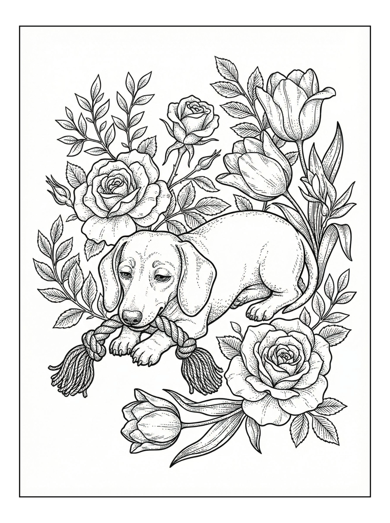 Dachshund Tugging Toy With Garden Flowers