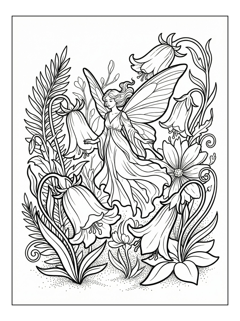 Fairy Hovering In Giant Flower Garden