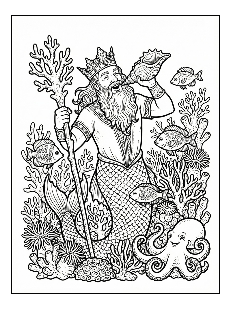 Mer-king Singing With Conch Shell