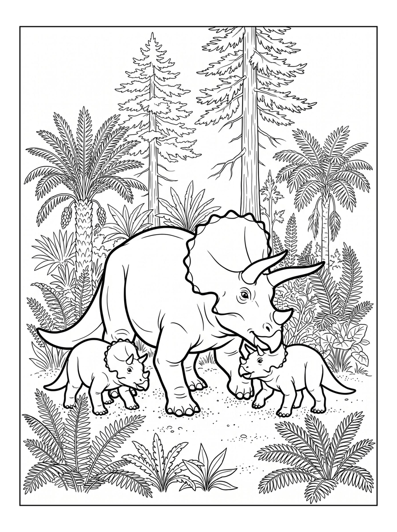Triceratops Mother Protecting Babies