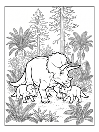 Triceratops Mother Protecting Babies