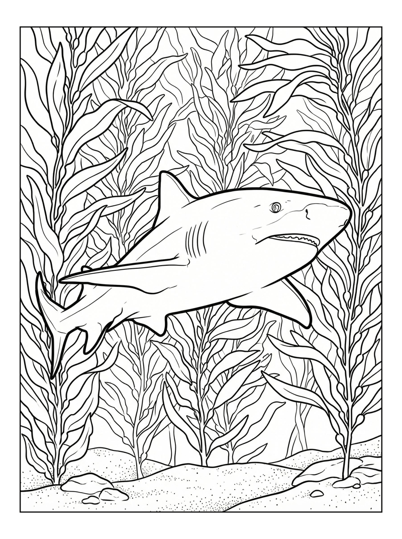 Lemon Shark Patrolling Kelp Forest