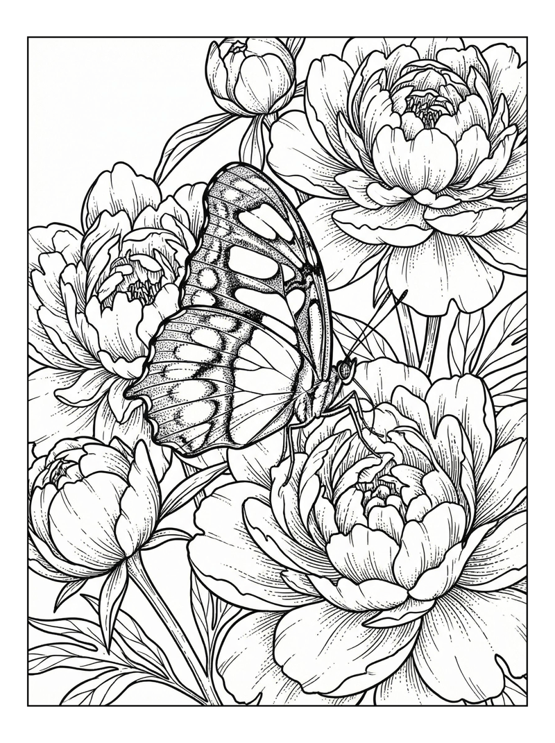 Malachite Butterfly Rests On Peonies