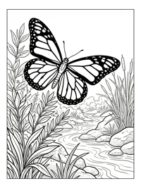 Monarch Butterfly Flying Over River Bank