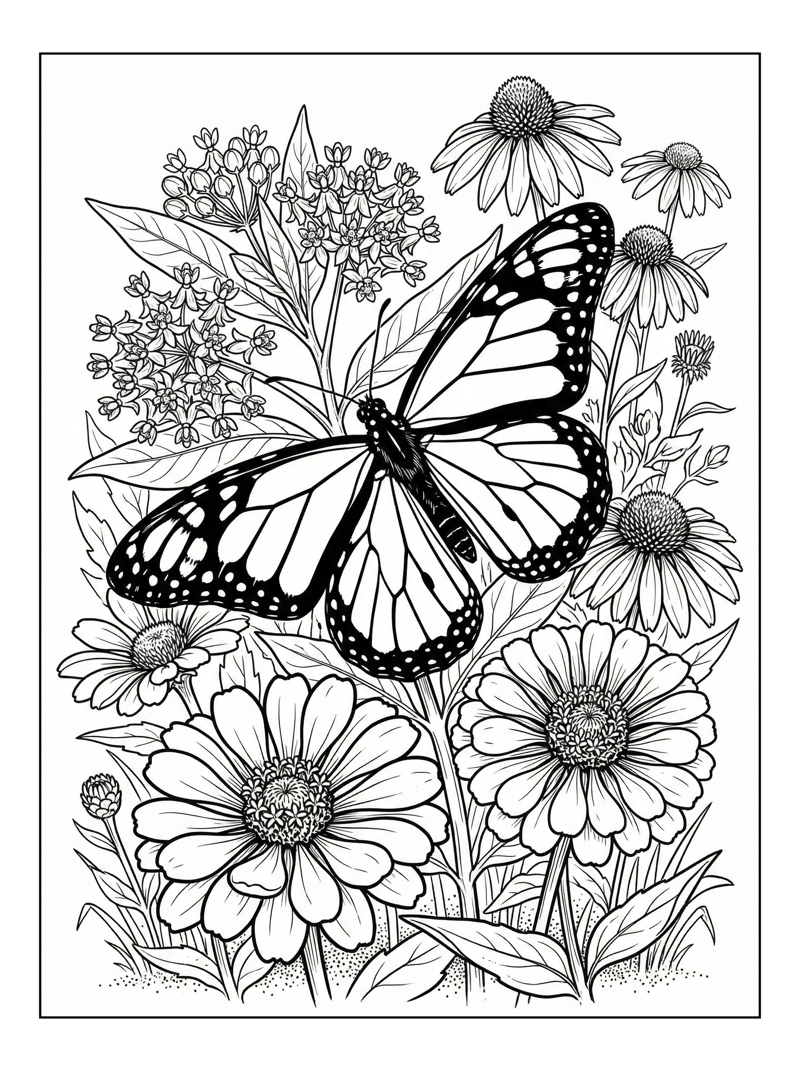Monarch Butterfly Resting In Flower Garden