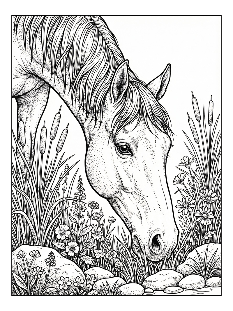 Thoroughbred Horse Grazing By River
