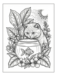 British Shorthair Cat Looks Into Fishbowl