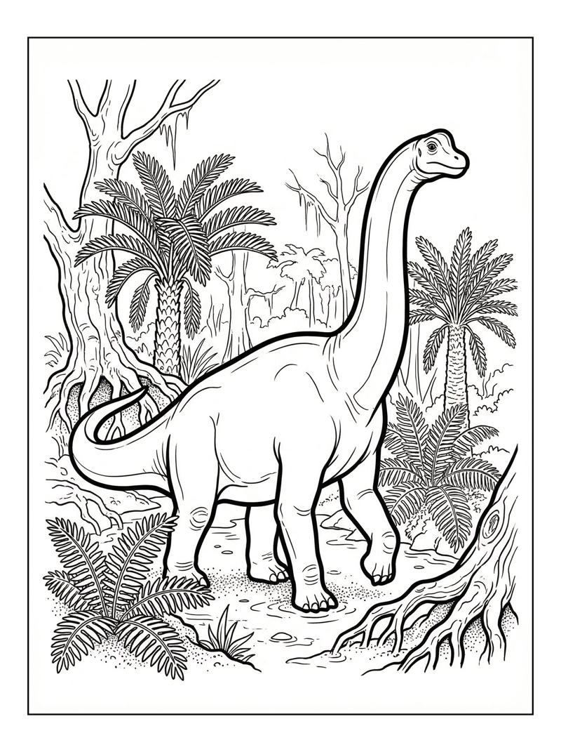 Brachiosaurus Wandering Prehistoric Swamp