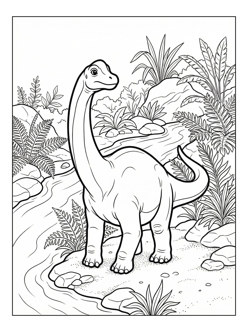Young Brachiosaurus Exploring River Bank