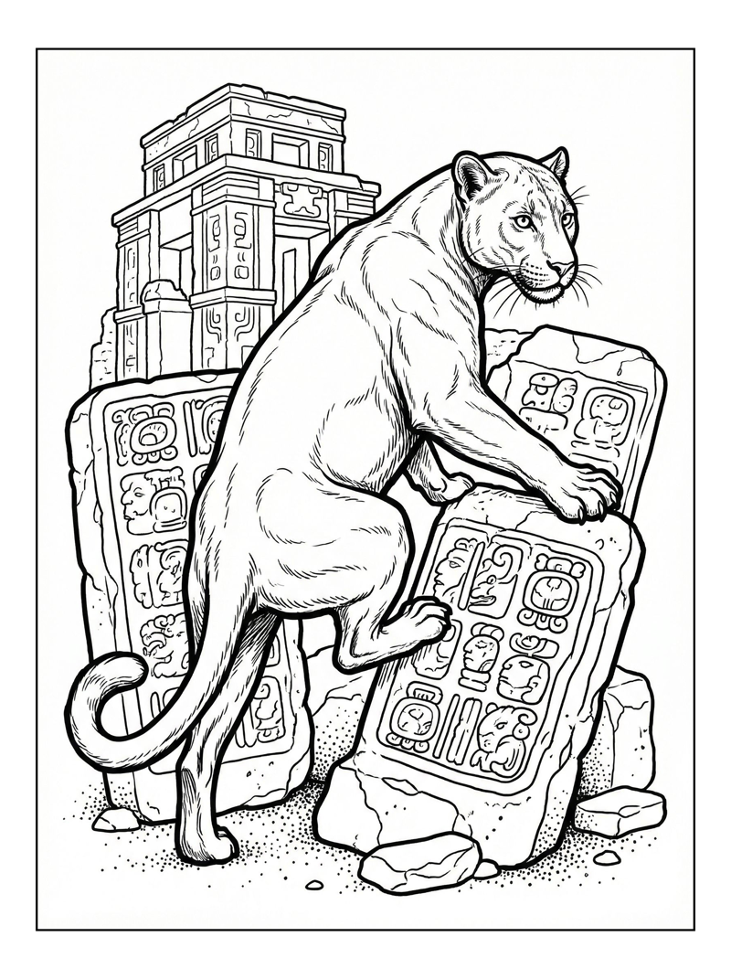 Black Panther Climbing Mayan Ruins