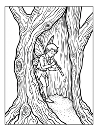 Sprite Playing Flute Inside Tree Trunk