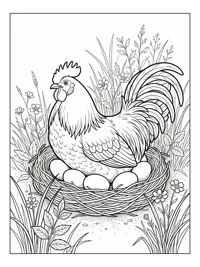 Rooster Sitting On Eggs In Nest