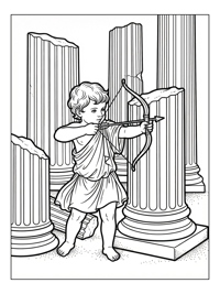 Toddler Cupid Aiming Among Ancient Columns