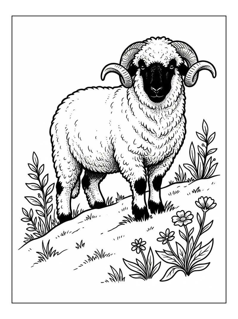 Valais Blacknose Sheep Stands On Mountain