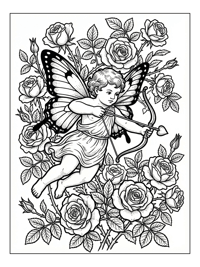 Cupid Flying Aiming Arrow With Roses