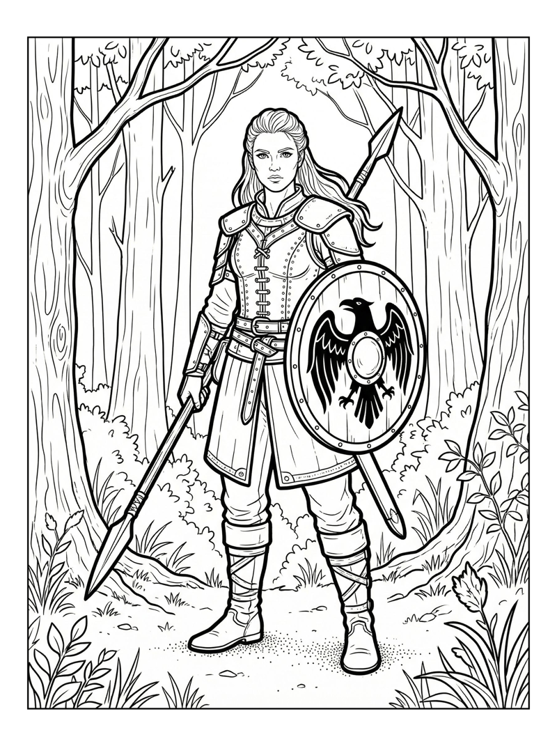 Brave Shield Maiden Guarding Forest Clearing