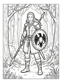 Brave Shield Maiden Guarding Forest Clearing