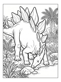 Stegosaurus Drinking In Lush Meadow
