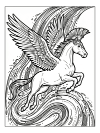 Pegasus Flying Through Swirling Waterfall