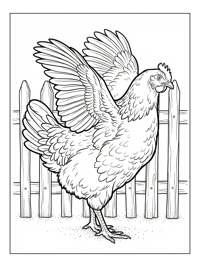 Mother Hen Stretching Wings At Fence