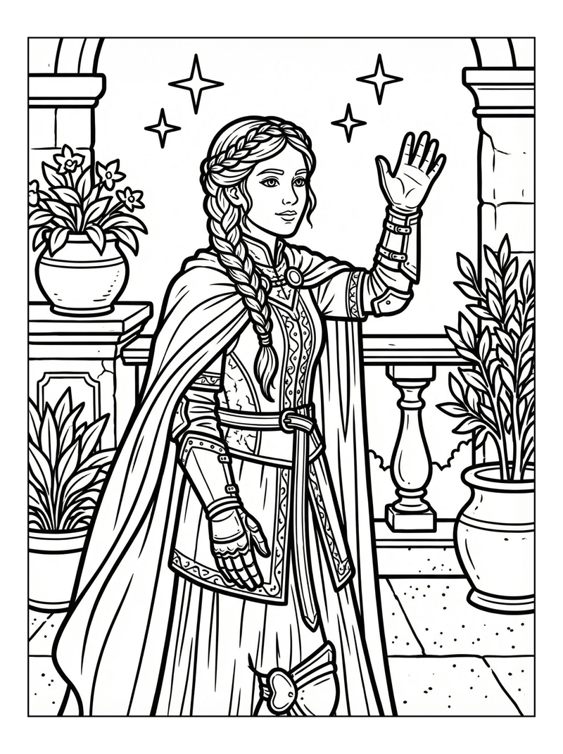 Warrior Princess Waving On Starlit Terrace