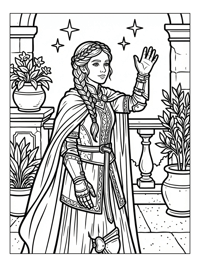 Warrior Princess Waving On Starlit Terrace