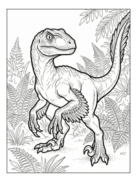 Velociraptor Crouching In Fern Forest